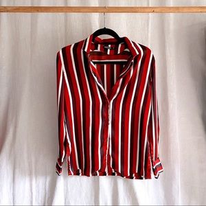 NastyGal Satin Button Down Striped Long Sleeve